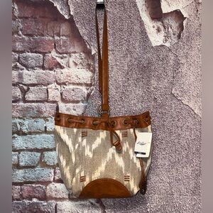 Lucky Brand BALI HAI Textile Brown Hobo Bucket Shoulder Sling Bag NWT $88